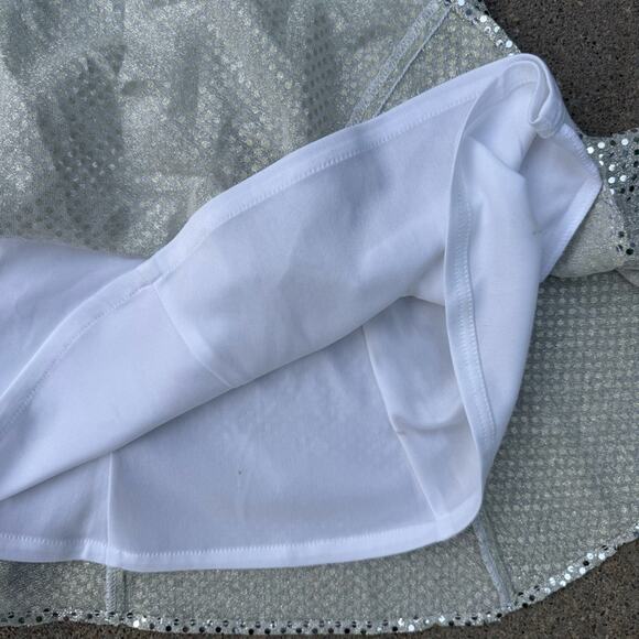 Vintage 90s Maurices Silver Sparkle Mini Dress Gown Party Glam Disco 7/8 - Picture 14 of 14